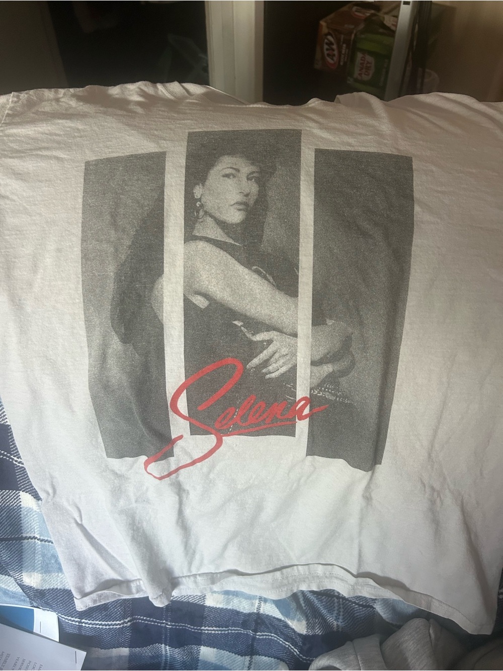 Hybrid Apparel White Short Sleeve Selena Graphic Tee with Black & Red Print